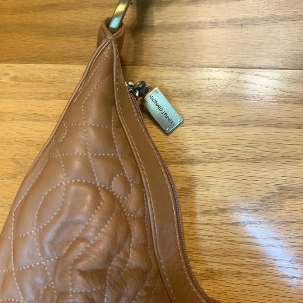 Donald J Pliner Boho crescent shaped Tan Leather Quilted Shoulder purse